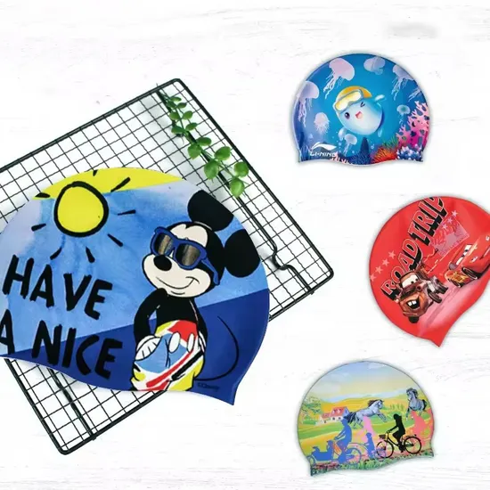 大人用ジュニア用水泳帽 カスタマイズプリント スイムキャップ 男の子 女の子用 シリコン製水泳帽